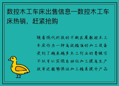 数控木工车床出售信息—数控木工车床热销，赶紧抢购
